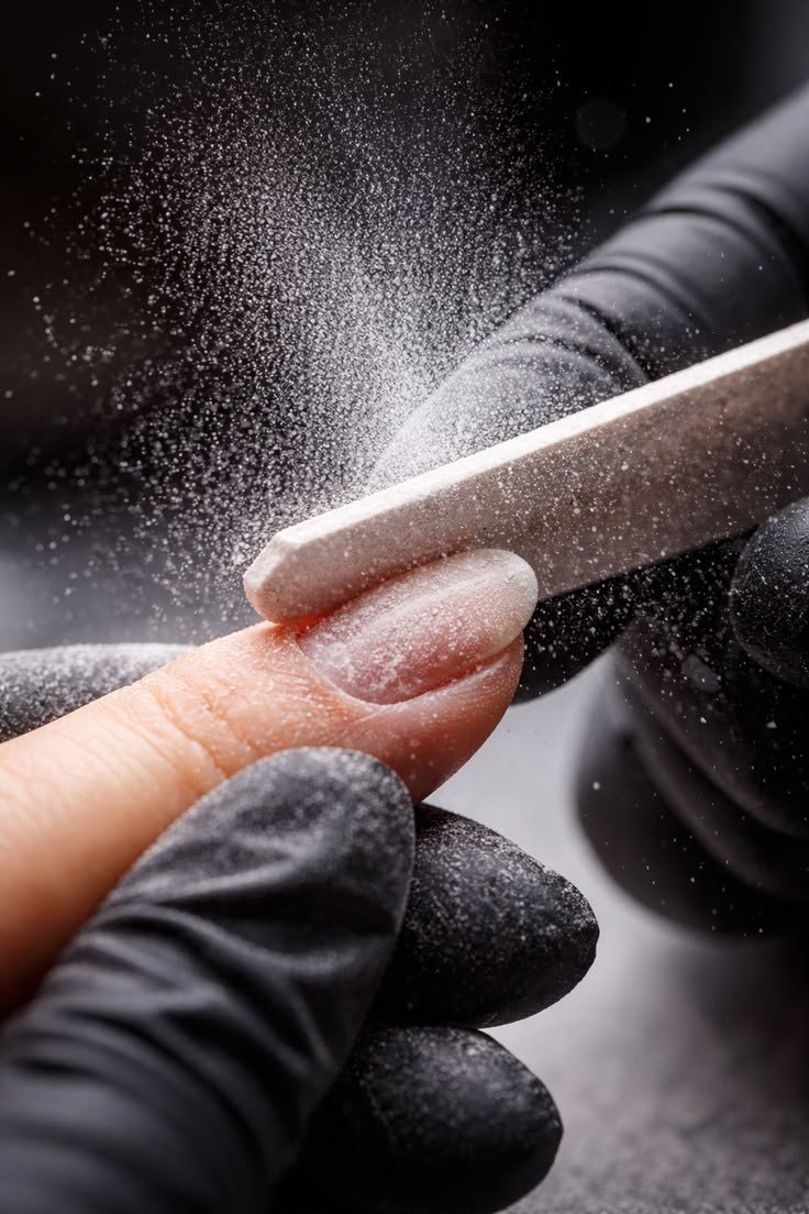 Professional nail filing and shaping practice in Nove Academy nail training